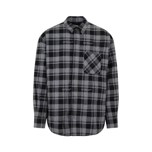 Off-White Dark Grey Cotton Check Flann Padded Over Shirt Grey 