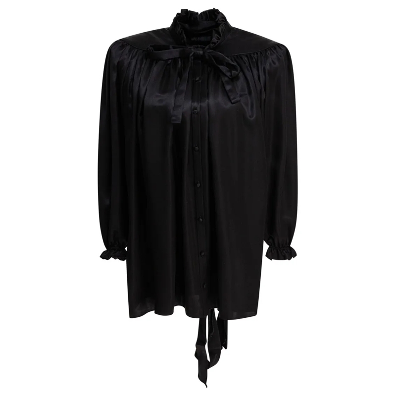 Balenciaga Blouse Black Silk Lace-Up Blouse Black