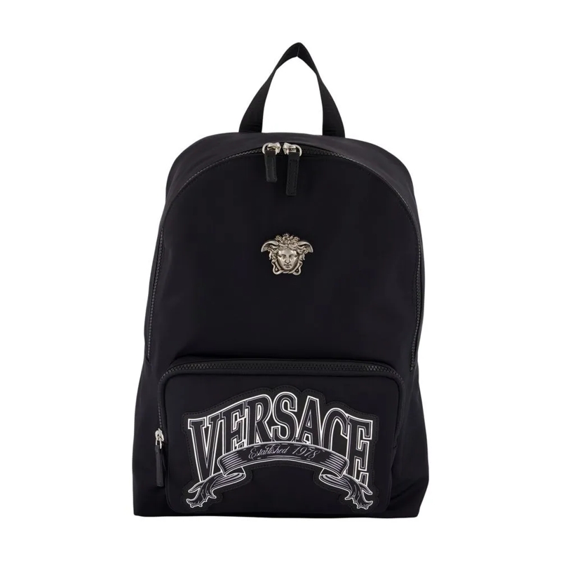 Versace Rugzak Sleek Black Nylon Backpack Black