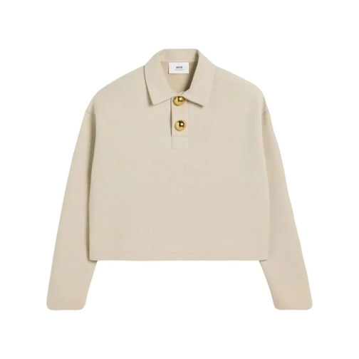 AMI Paris Langärmelige Oberteile Drop-Shoulder Polo Top Neutrals