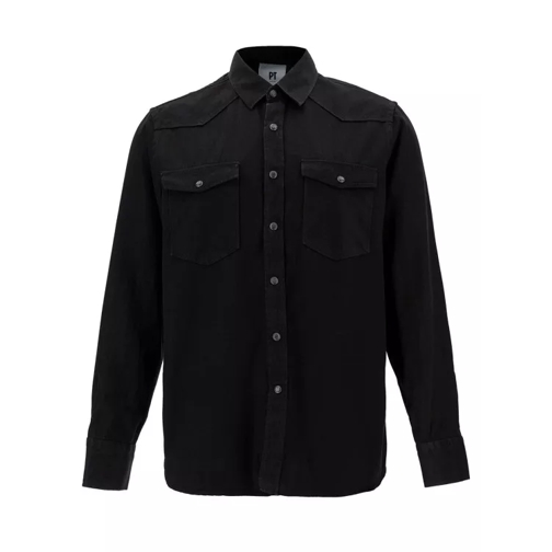 Pt Torino Black Western Shirt With Patch Pockets In Cotton D Black Jeans