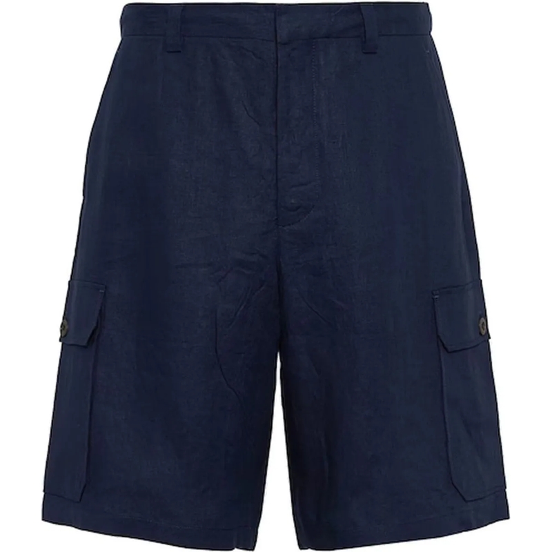 Prada Shorts Blue Linen Bermuda Shorts Blue