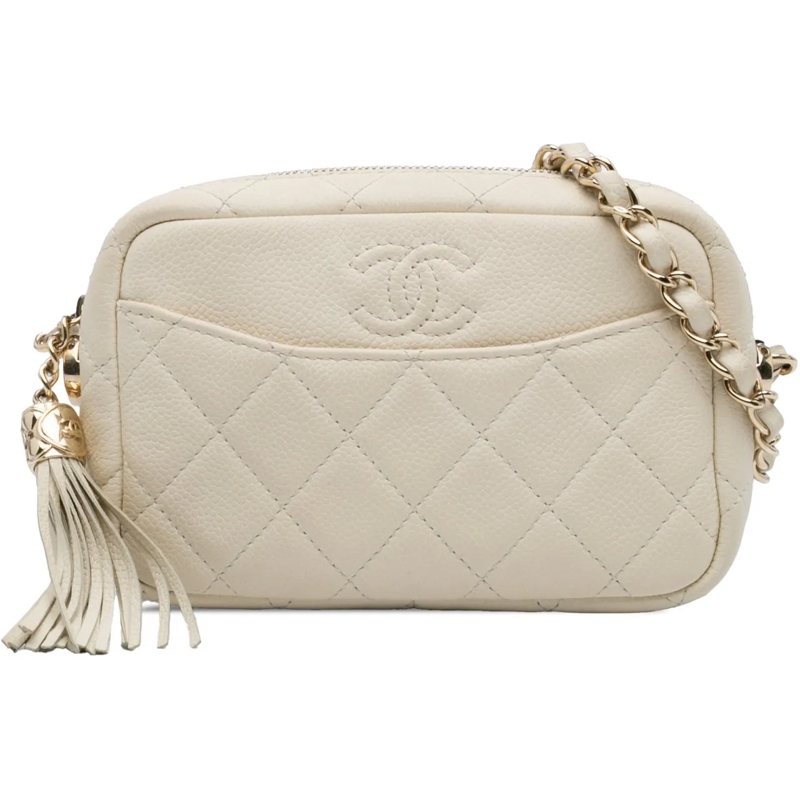Chanel Sac à bandoulière Small CC Flat Quilted Caviar Camera Bag weiß