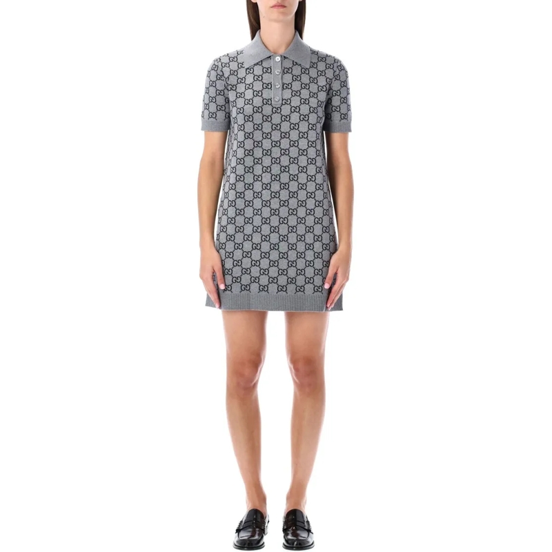 Gucci Minikleid Gg Monogram Polo Reversible Mini Dress Grey