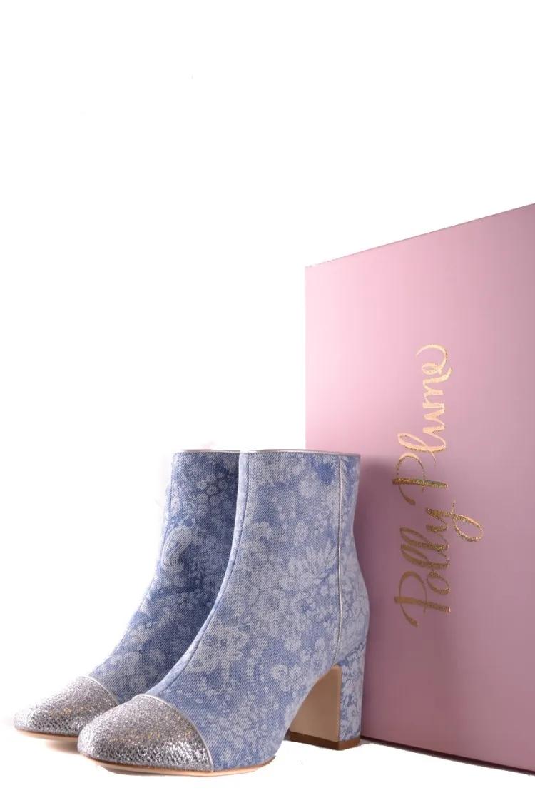 Thumbnail - POLLY PLUME Stiefel - Textured Blue Ankle Boots With Block Heel - Gr. 37 (EU) - in Grau - für Damen