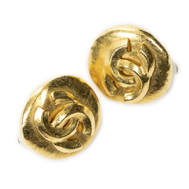 Chanel Ear Clips Small CC Round Clip On Earrings gold