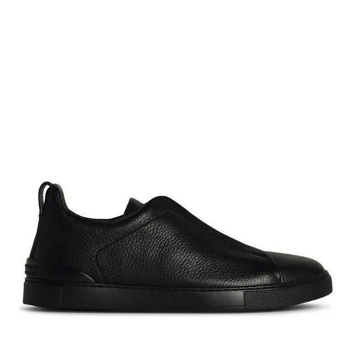 Zegna 'Triple Stitch' Black Leather Sneakers Black sneaker basse