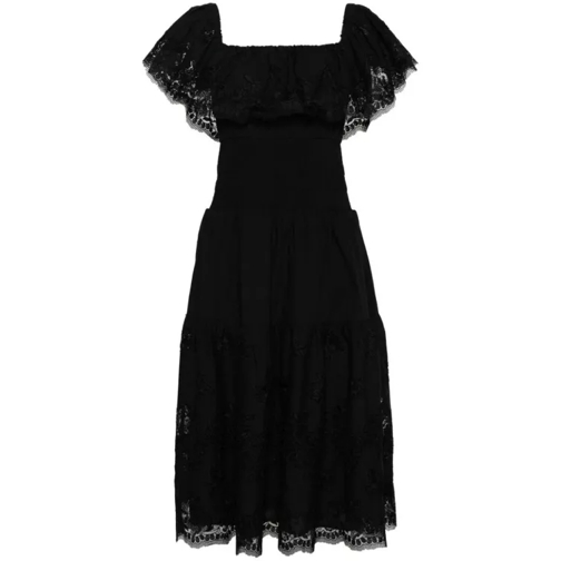 Self Portrait  Off-Shoulder Cotton Midi Dress Black