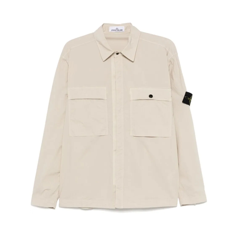 Stone Island Hemd Relaxed Fit Sand Shirt With Classic Collar And Log Neutrals