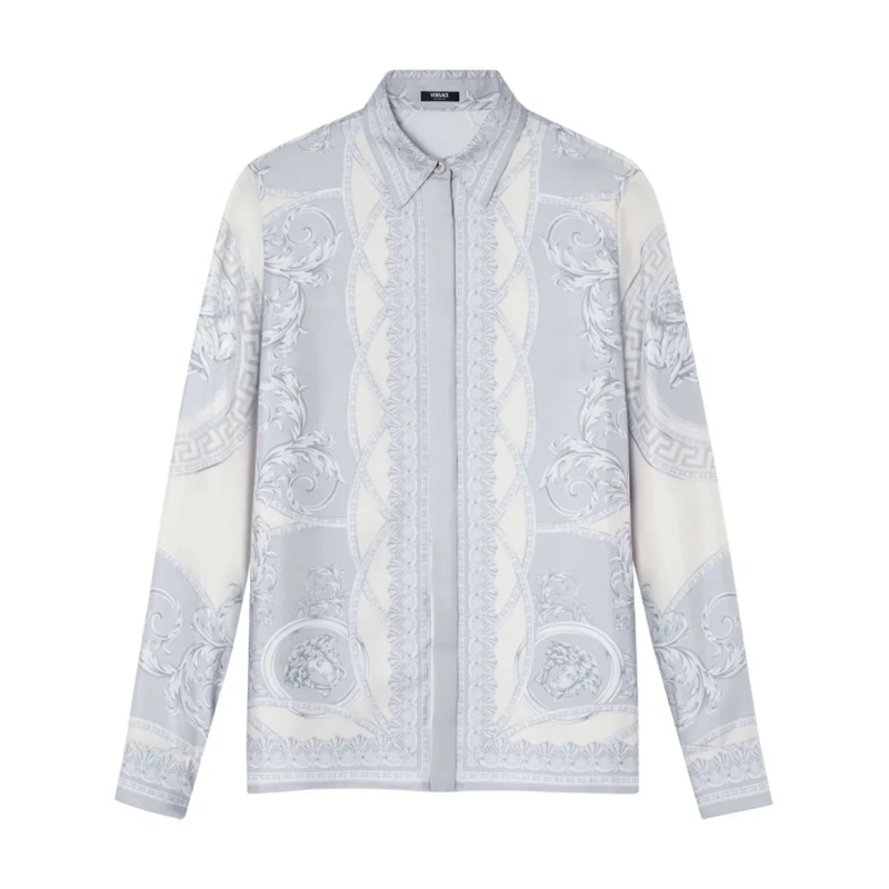 Versace Hemd Silk Twill Shirt With La Coupe Des Dieux Print Neutrals