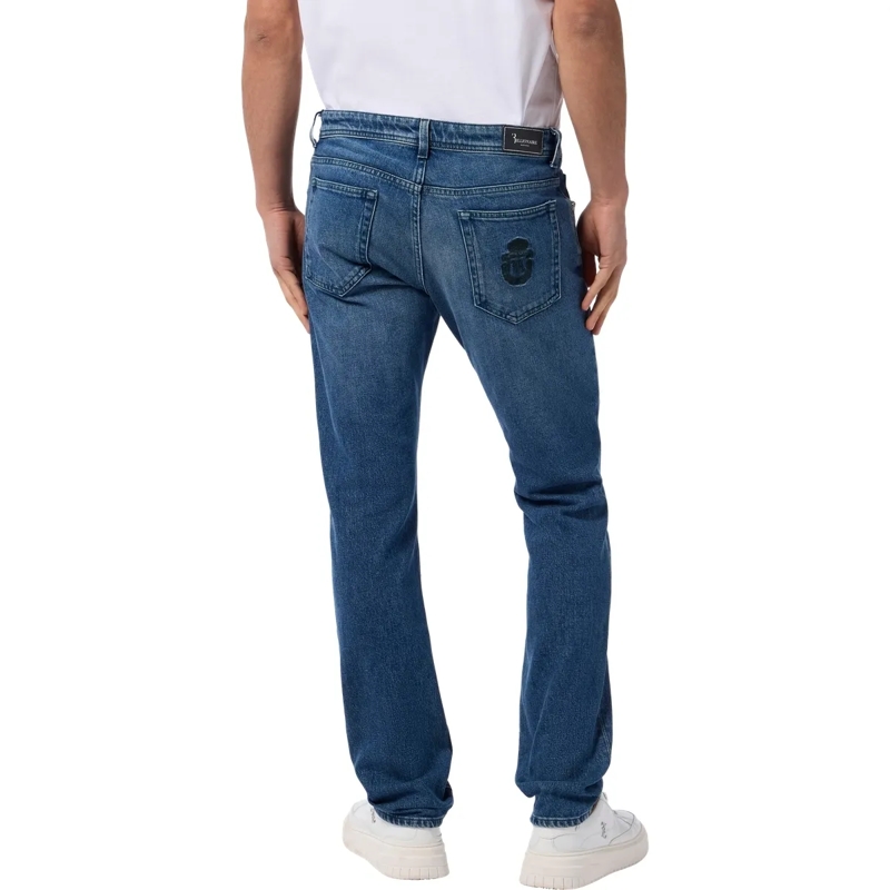 BILLIONAIRE Jeans mit geradem Bein Super Straight Cut Jeans Leather Details blau(Image 2)