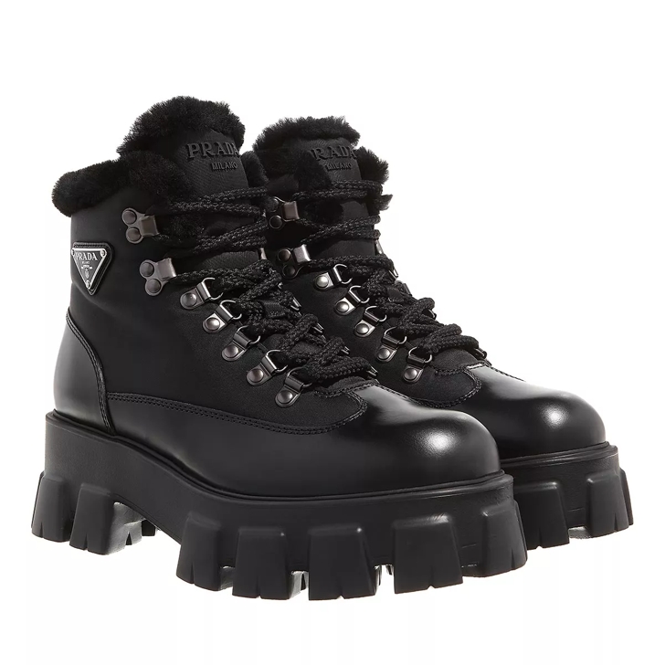 Prada Shoes Leather Black Bottes lacets