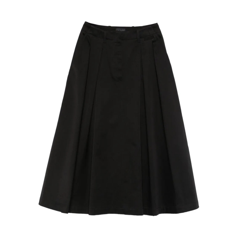 Moncler Midirok Flared Cotton Midi Skirt With Subtle Pleats Black