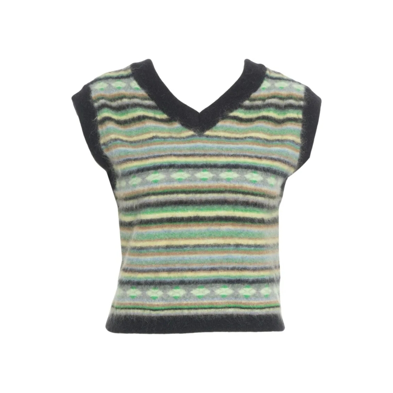 Solotre Pullover Multicolored Knitted Sleeveless Gilet With V-Neck Grey