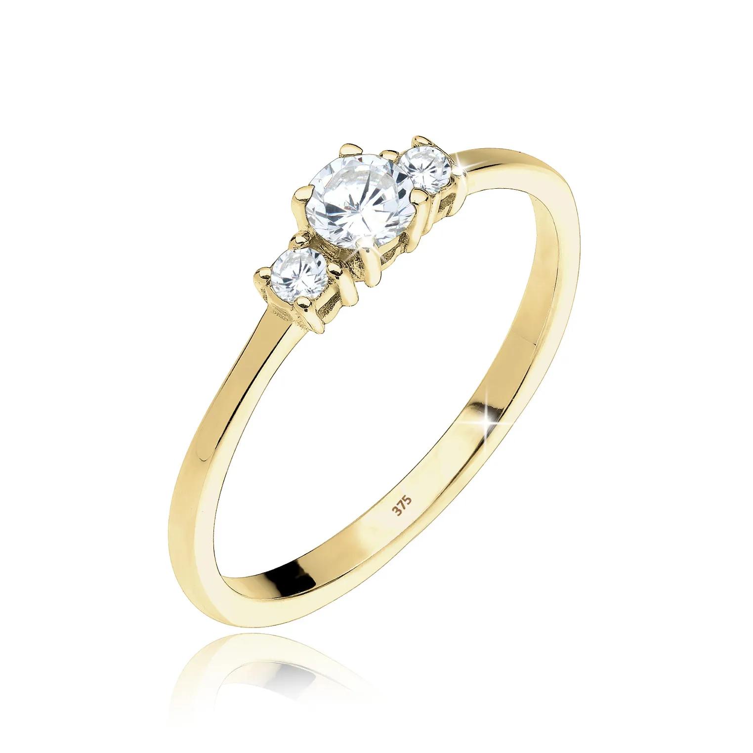 Elli Ringe - Ring Trio Zirkonia 375 Gelbgold - Gr. 52 MM - in Weiß - für Damen