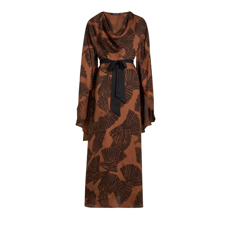Karl Lagerfeld Kleid Kaftankleid mit Fächerprint Kleid braun