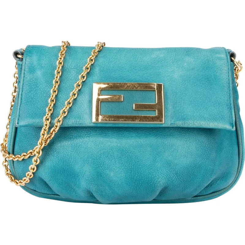 Fendi Schultertasche Fendi Blue Leather Fendista Chain Crossbody Bag blau