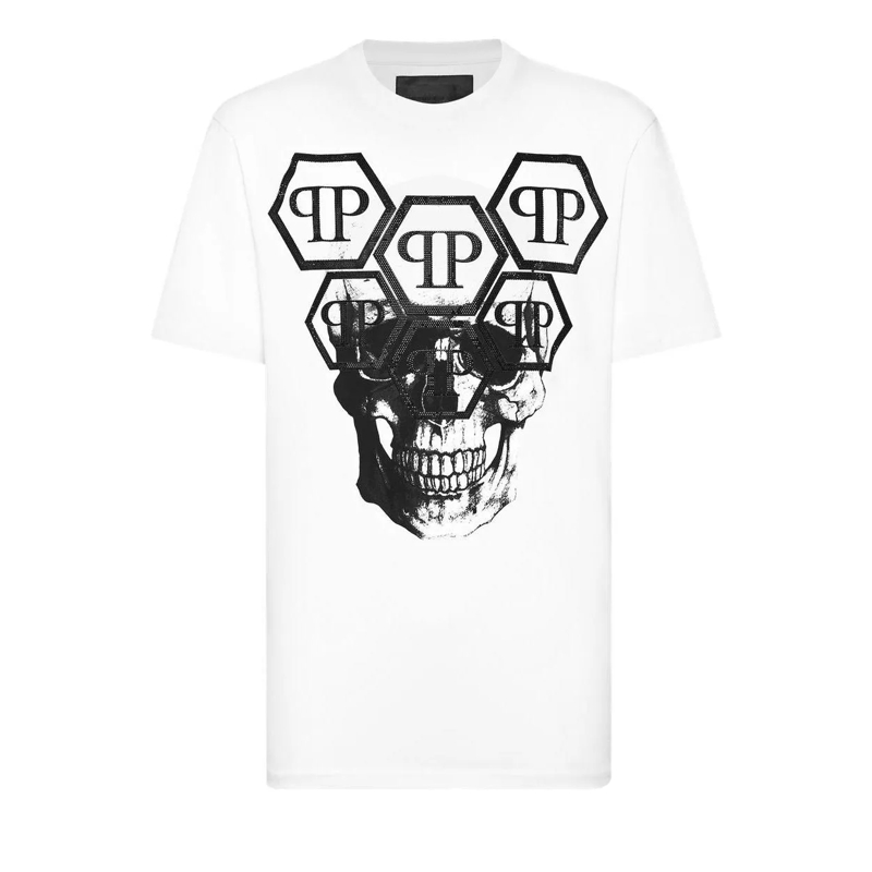 Philipp Plein T-Shirt T-Shirt Skull Mit Schmucksteinen weiss