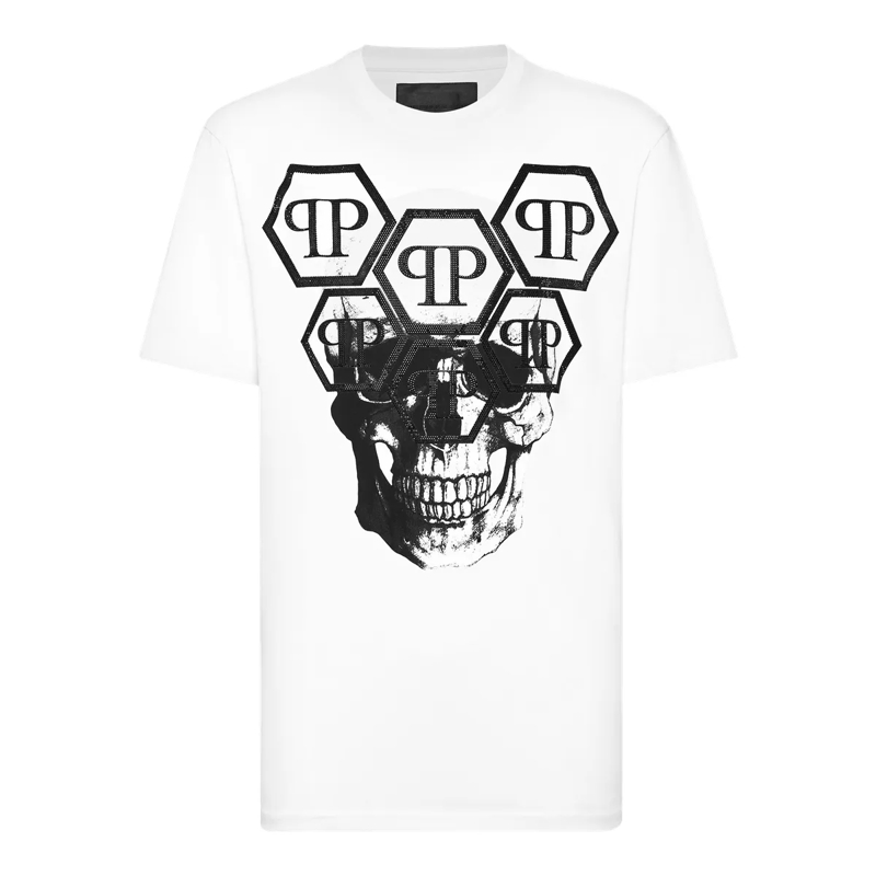 Philipp Plein T-Shirt T-Shirt Skull Mit Schmucksteinen weiss