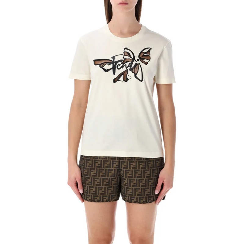 Fendi T-shirt Butterfly-Graphic Cotton T-Shirt With Contrast Emb White