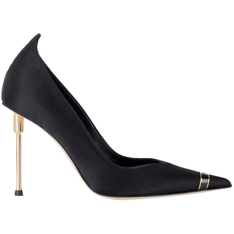 Elisabetta Franchi Escarpins High-Heeled Satin Finish Pumps With Gold Accents Black