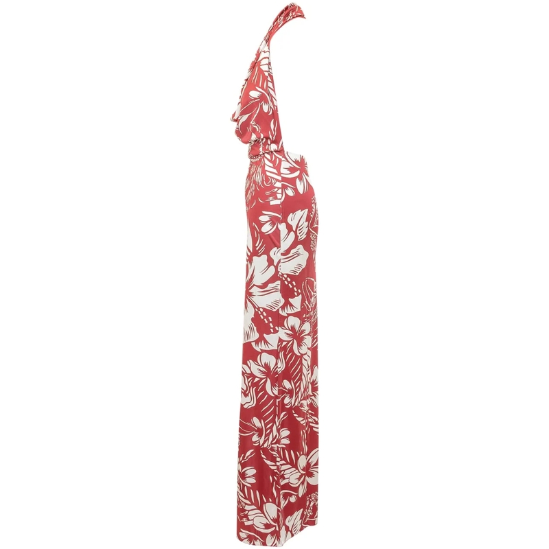 Dsquared2 Maxikleid Abito Lungo con Scollo All American e Stampa Flore rot(Image 3)