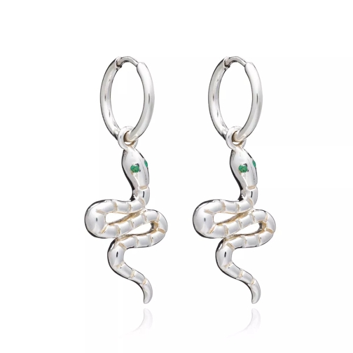 Rachel Jackson London Emerald Snake Huggie Hoop Earrings Silver Creole