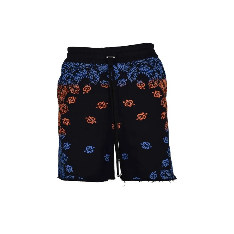 Amiri Casual Shorts Printed Bandana Shorts With Elastic Waistband Black