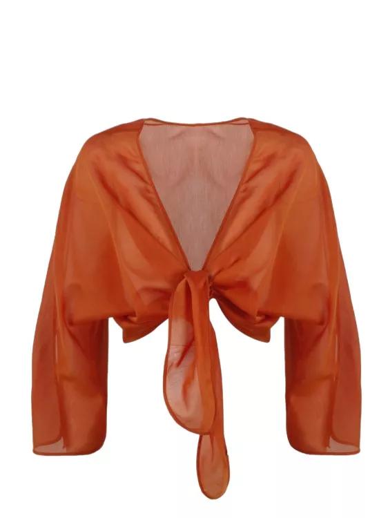 Alberta Ferretti - Cotton Silk Knot Shirt - Größe 42 - orange