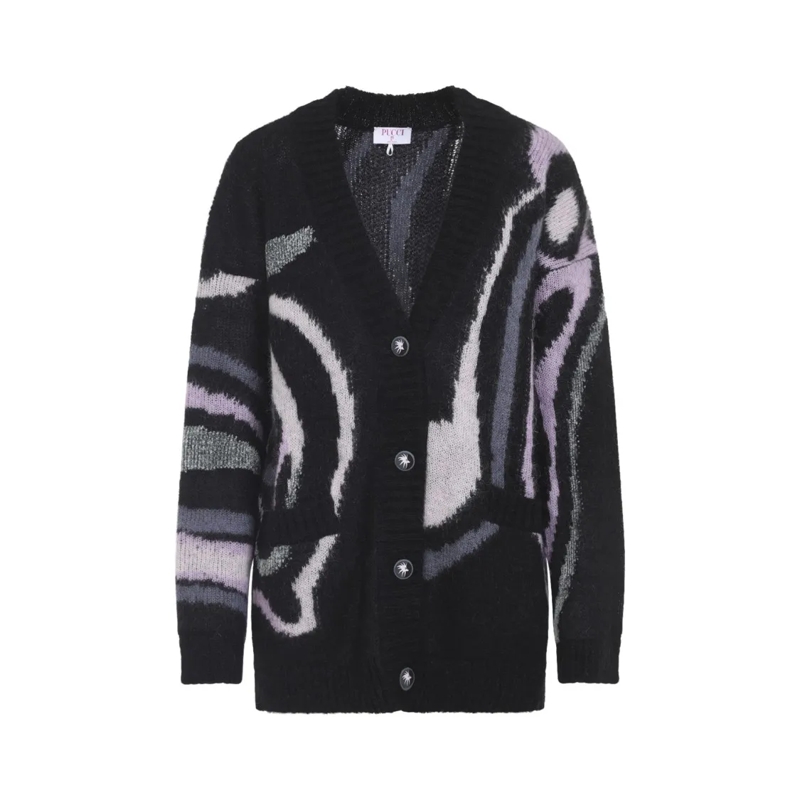 Pucci Cardigan Mohair Blend Cardigan With Abstract Patterns Black