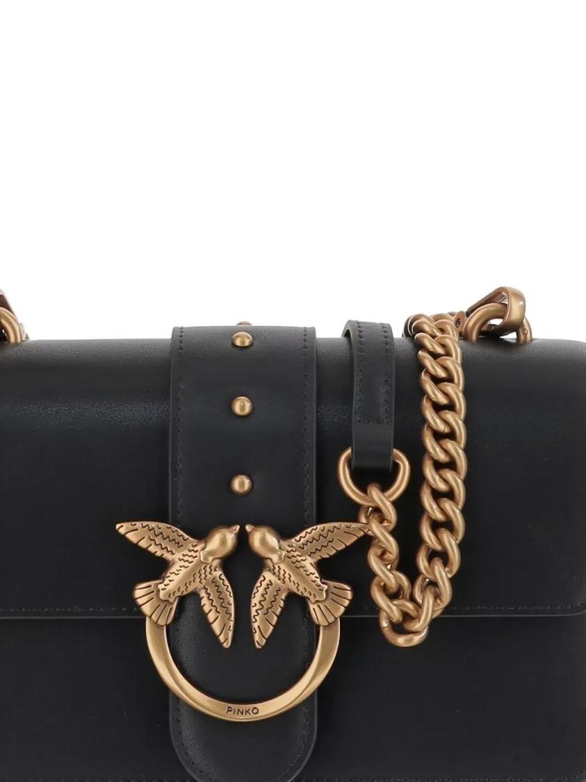 pinko Hobo bags Structured Black Shoulder Bag With Gold-Tone Chain in zwart