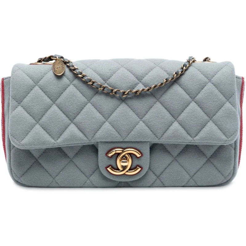 Chanel Schultertasche Paris Salzburg Medium Quilted Felt CC Eyelet Flap grau