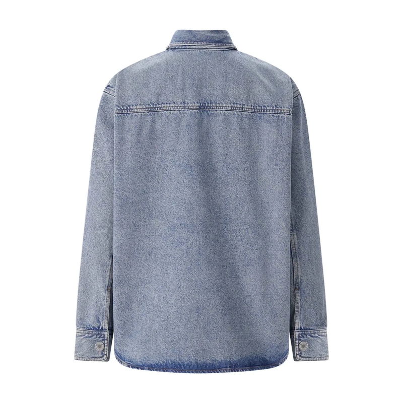 AMI Paris Hemd Denim Shirt With Classic Collar And Embroidered He Grey(Image 4)