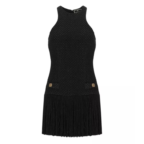 Elisabetta Franchi Black Tweed Fringed Dress Black 