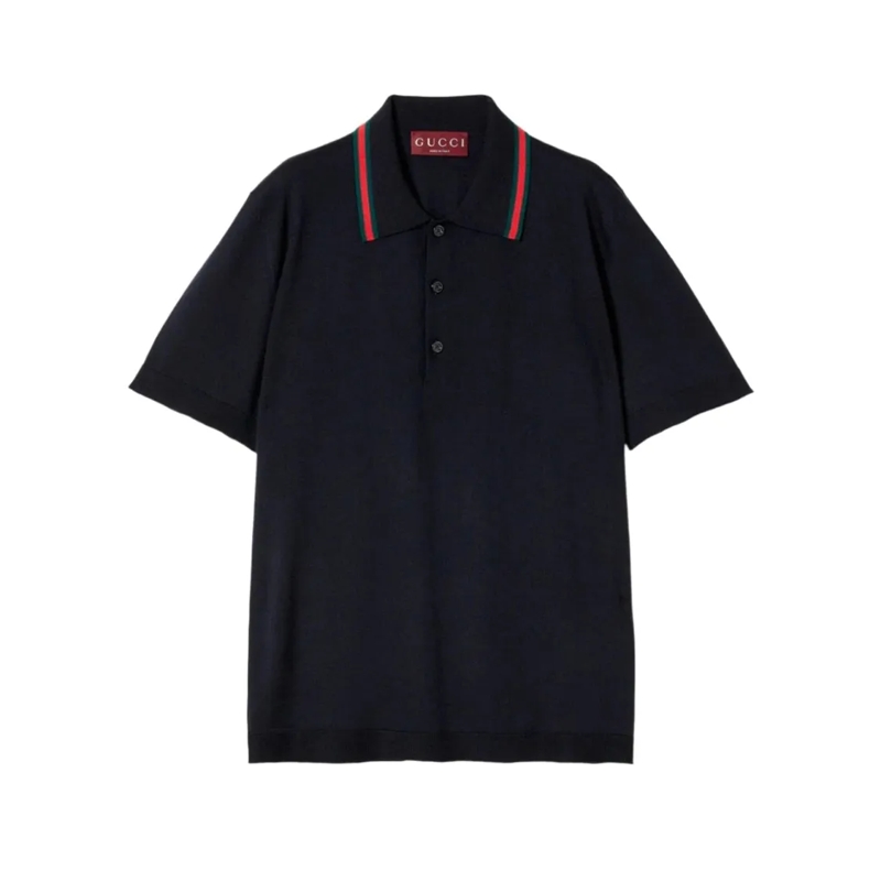 Gucci Polohemd Short-Sleeved Polo With Contrasting Collar Details Black