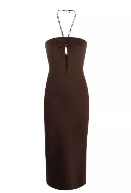 Thumbnail - The Attico - Halterneck Midi Dress - Größe 40 - braun