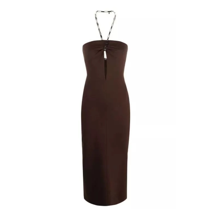 The Attico Halterneck Midi Dress Brown