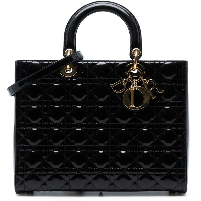 Christian Dior Schultertasche Large Patent Cannage Lady Dior schwarz