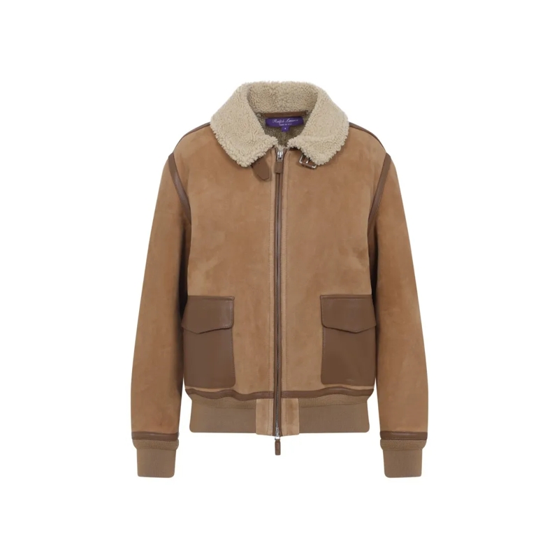 Polo Ralph Lauren  Shearling-Lined Suede Coat With Plush Collar Brown
