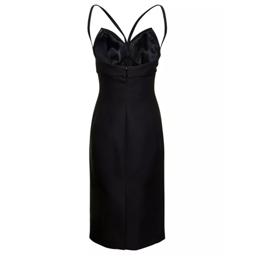 Versace Midi Bustier Black Dress In Wool And Silk Black 