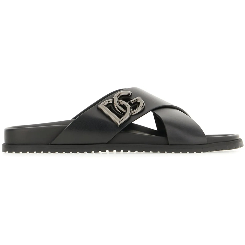 Dolce&Gabbana Hausschuhe Dolce&gabbana Black leather slippers schwarz