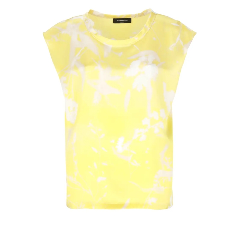Fabiana Filippi T-Shirt Sleeveless Silk Top With Contrasting Color Pattern Yellow