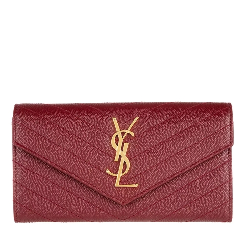 Saint Laurent YSL Monogramme Flap Wallet Grain De Poudre Leather Opyum Red Flap Wallet