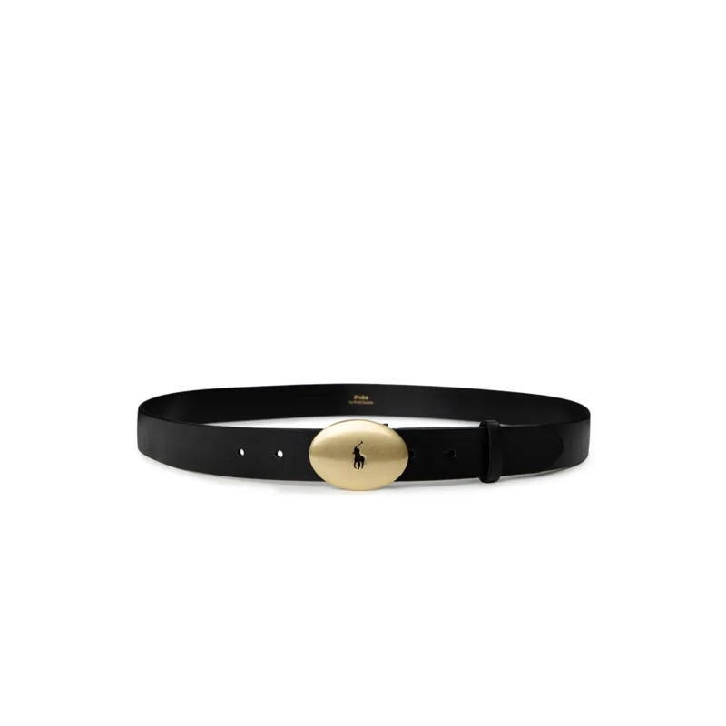 Polo Ralph Lauren Riem Pony Logo Oval Buckle Leather Belt Black