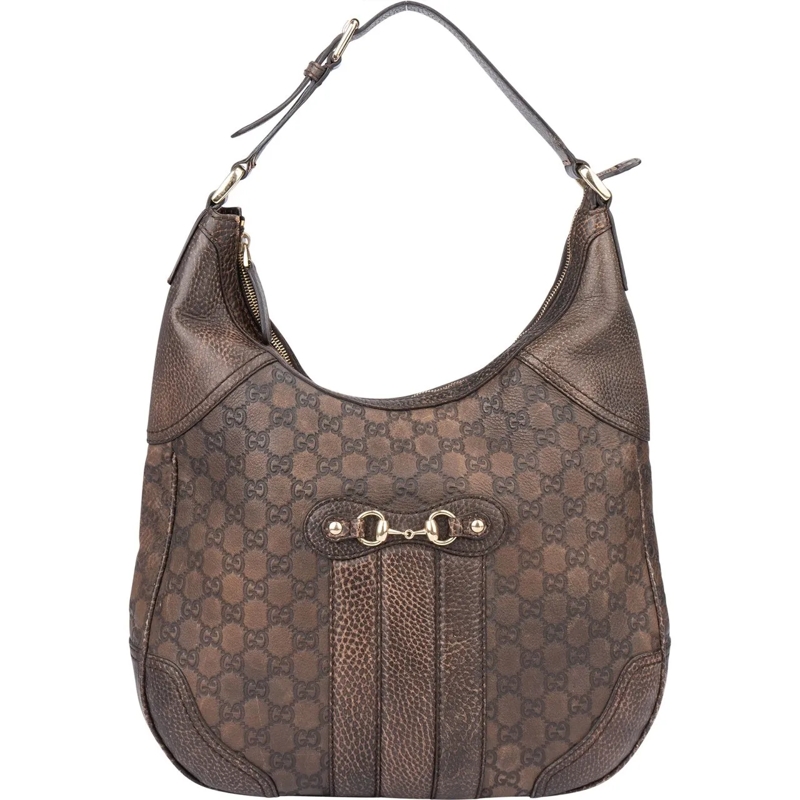 Gucci Schultertasche Gucci GG Leather Monogram Horsebit Hobo Bag braun