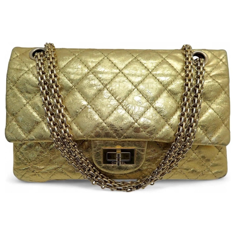 Chanel Crossbody Bag CHANEL 2.55 A37586 QUILTED GOLDEN LEATHER HANDTASC gold