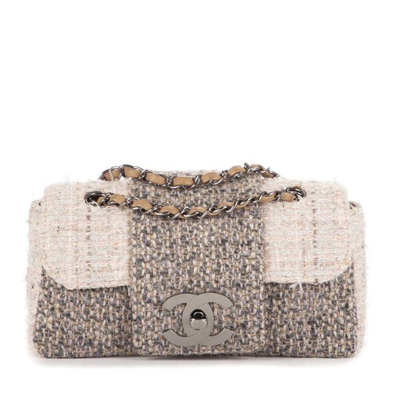 Chanel Crossbody Bag Vintage Tweed Turnlock Single Flap beige