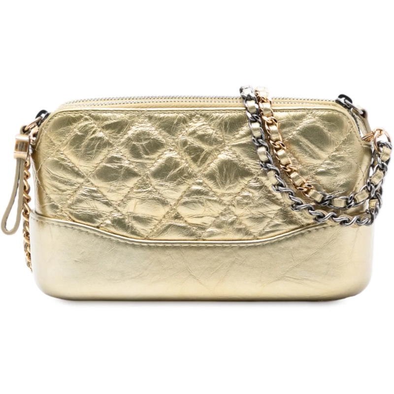 Chanel Schultertasche Quilted Metallic Aged Calfskin Gabrielle Clutch Wi gold