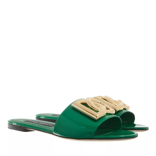 Dolce&Gabbana Shiny Calfskin Mules With DG Logo Green Slip-in skor