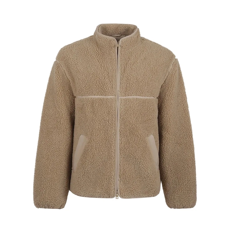 Maison Kitsune  Plush Teddy-Bear Textured Jacket With High Collar Neutrals